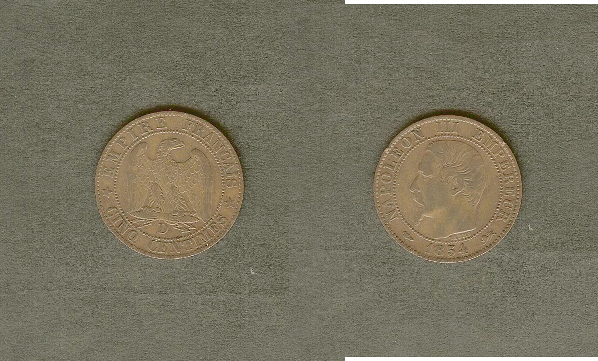 5 centimes Napoleon III 1854D gVF